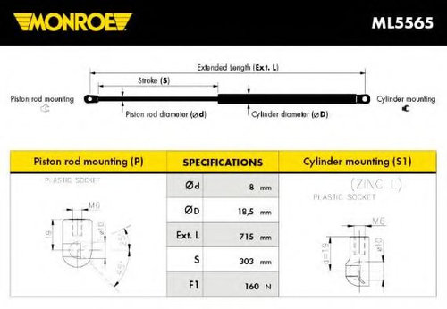 Amortizor capota BMW Seria 7 (E65, E66, E67) (2001 - 2009) MONROE ML5565 piesa NOUA