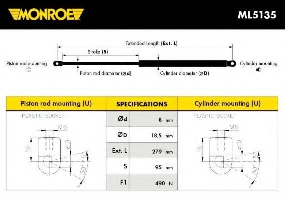 Amortizor portbagaj AUDI A4 (8D2, B5) (1994 - 2001) MONROE ML5135 piesa NOUA