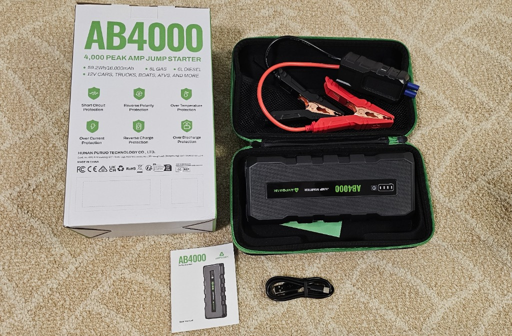 AMPBANK 4000A Car Jump Starter Booster Jumper Portable ( 10L Gas 8L Diesel Engine) Power Bank Battery Charge