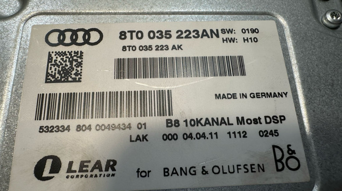 Amplificator Audio Sunet Statie Bang Olufsen Audi A5 2008 - 2017 Cod 8T0035223AN [X3130]