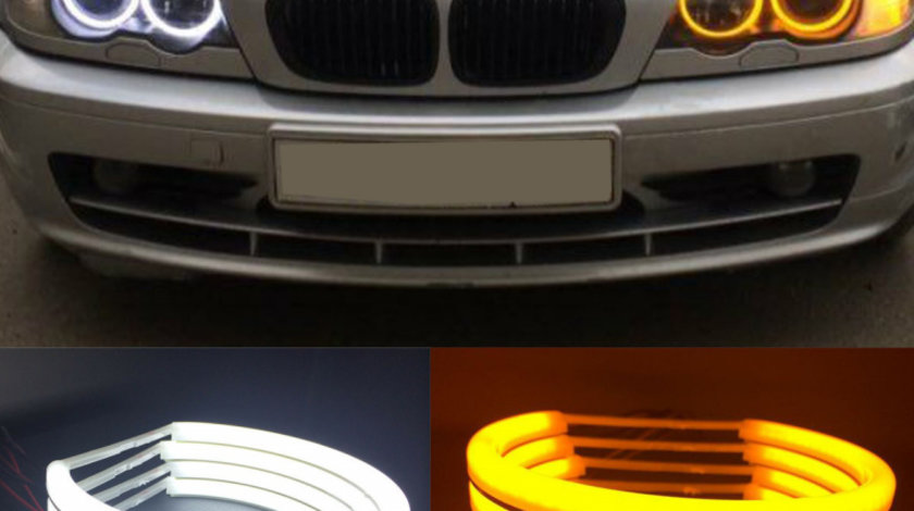 Angel Eyes Cotton Compatibil Bmw E46 Fara Lupa Lumina Alba DRL + Semnalizare Galbena Cod H-COT-WY07 260321-9