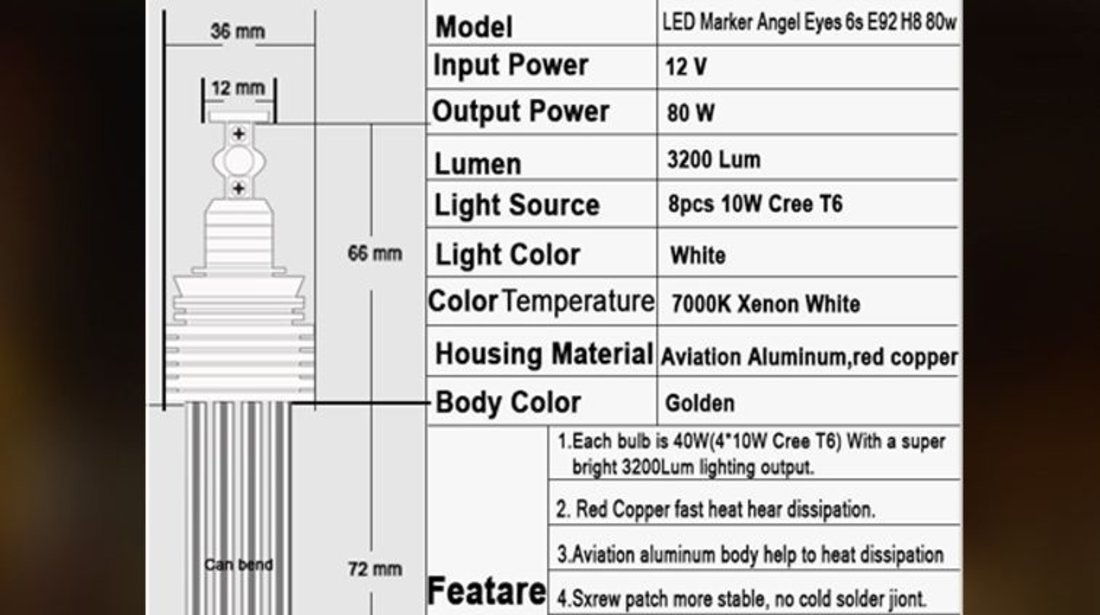 ANGEL EYES LED MARKER BMW E72 NEW 6S H8 80W 3200 LUMENI