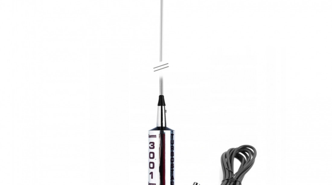 Antena CB LEMM TURBOSTAR SILVER AT-3001-S, 200 cm, cu cablu RG58 4 m si mufa PL259-GR, 26,5 - 28 MHz, rabatabila, fabricata in Italia PNI-AT-3001-S