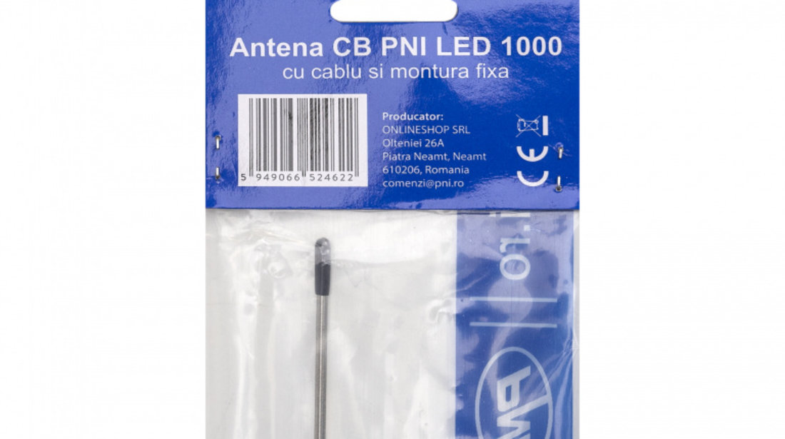 Antena CB PNI LED 1000 rabatabila, 80 cm lungime, cu cablu si montura fixa tip fluture, 26-30 MHz, 300 Watt, ilumineaza in timpul emisiei PNI-LED1000