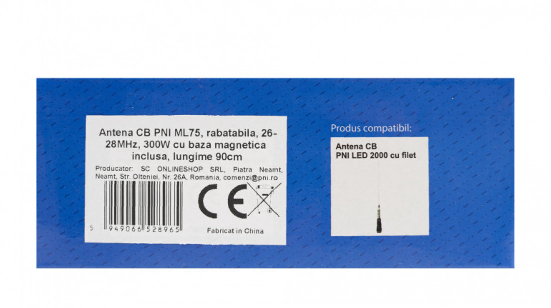 Antena CB PNI ML75, rabatabila, 26-28MHz, 300W cu baza magnetica inclusa, lungime 90cm PNI-ML75-BM