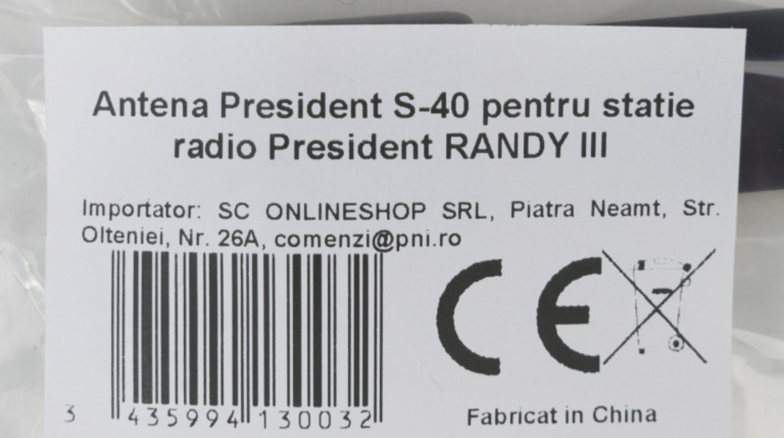 Antena CB President S-40, TNC conector, 46.5 cm pentru statie radio President RANDY III PNI-ACMR401