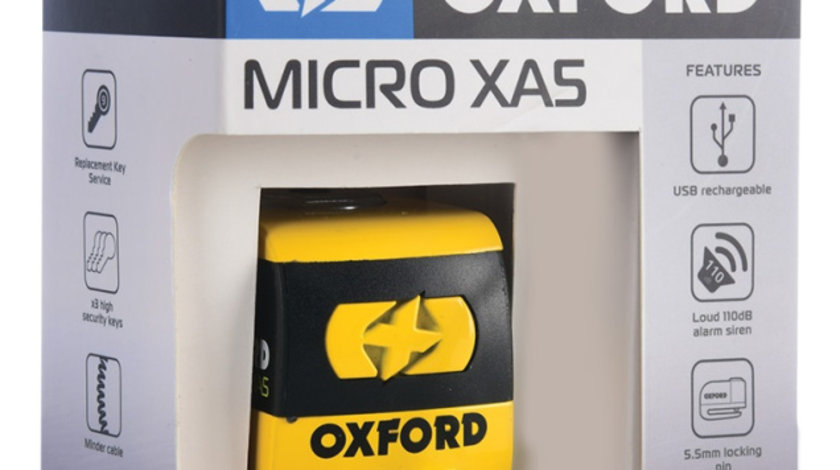 Antifurt Blocator Disc Frana Cu Alarma Moto Oxford Micro XA5 Alarm Disc Lock Otel Galben / Negru LK213