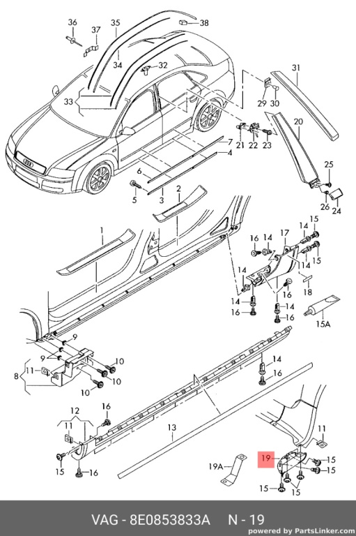 Aparatoare noroi stanga spate Audi A4 8E 2002 2003 Sedan OEM 8E0853833A