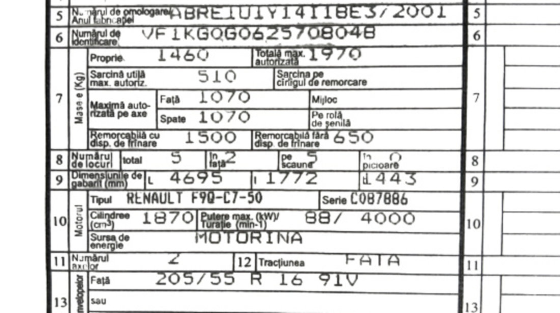 Arc spate dreapta Renault Laguna 2 [2001 - 2005] Grandtour wagon 1.9 DCi MT (120 hp) Cod motor F9Q-C7-50