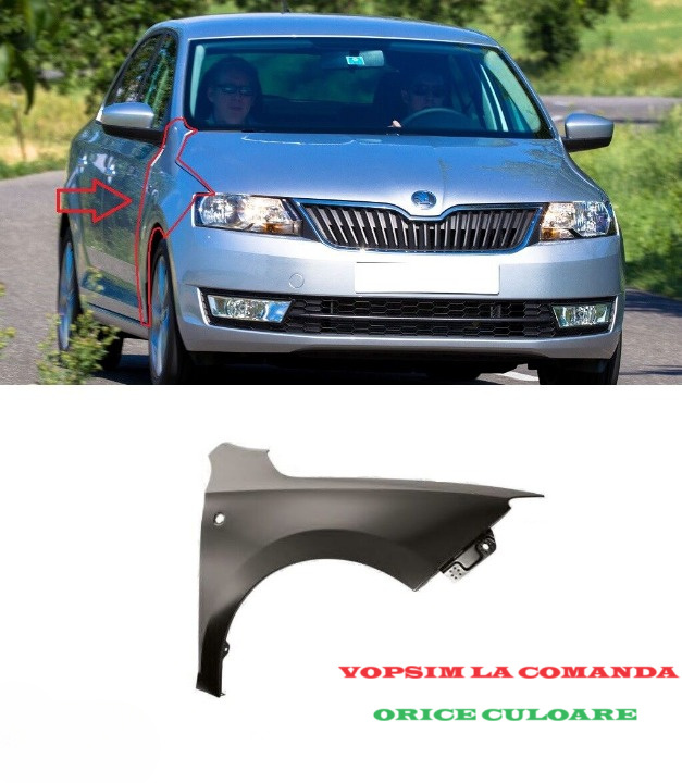 Aripa dreapta fata cu locas semnalizare NOUA vopsita albastru Skoda Rapid 2012 2013 2014 2015 2016 2017 2018