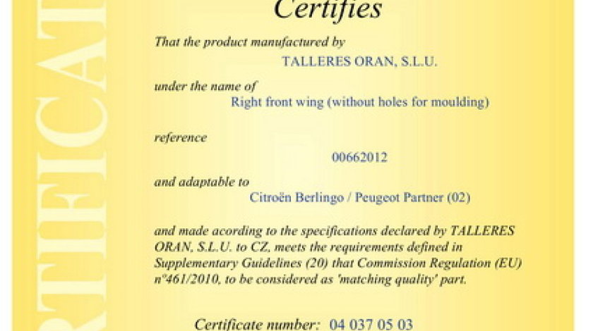 Aripa PEUGEOT PARTNER nadwozie pe³ne 5 Producator BLIC 6504-04-0551312P