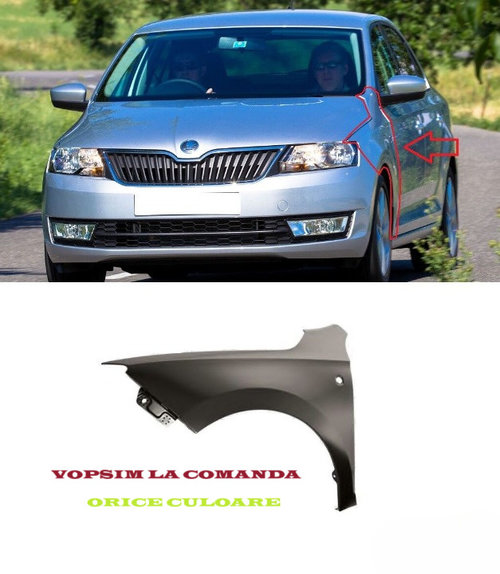 Aripa stanga fata cu locas semnalizare NOUA vopsita albastru Skoda Rapid 2012 2013 2014 2015 2016 20...
