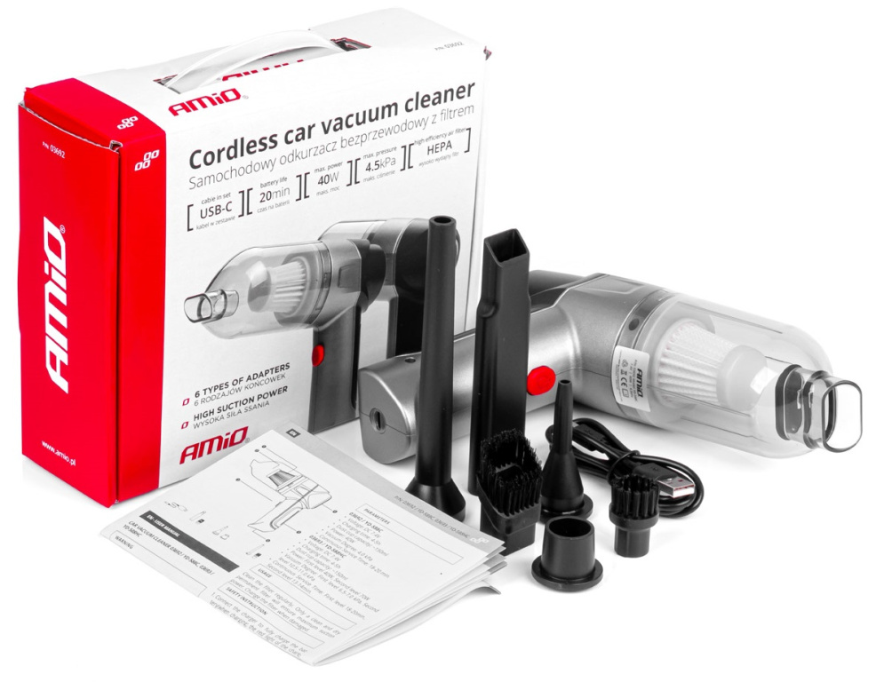 Aspirator Auto Cu Acumulator Fara Fir Amio 40W 4000mAh Hepa Gri 03692