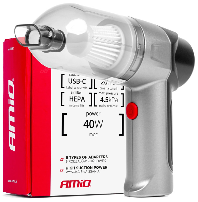 Aspirator Auto Cu Acumulator Fara Fir Amio 40W 4000mAh Hepa Gri 03692