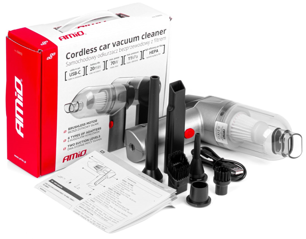 Aspirator Auto Cu Acumulator Fara Fir Amio 70W 4000mAh Hepa Gri 03693