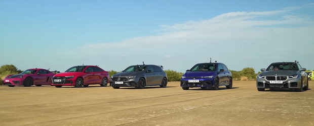 ASTA e momentul pe care il asteptam cu totii. CURSA cu noile Volkswagen Golf R, Audi RS3, BMW M2 si Mercedes-AMG A45 S