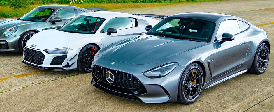 ASTA e momentul pe care il asteptam cu totii. LINIUTA intre noul Mercedes-AMG GT, Audi R8 si Porsche 911 Turbo S