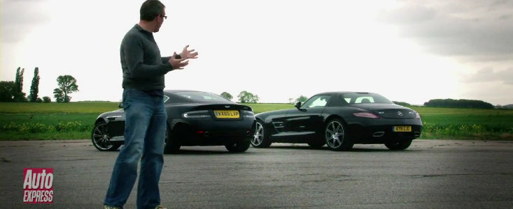 Aston Martin Virage si Mercedes SLS AMG isi dau intalnire pe campul de lupta