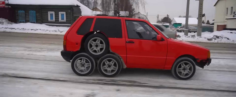 Au facut un FIAT cu 8 roti si apoi l-au testat pe sosea. VIDEO cu cel mai nou experiment al rusilor