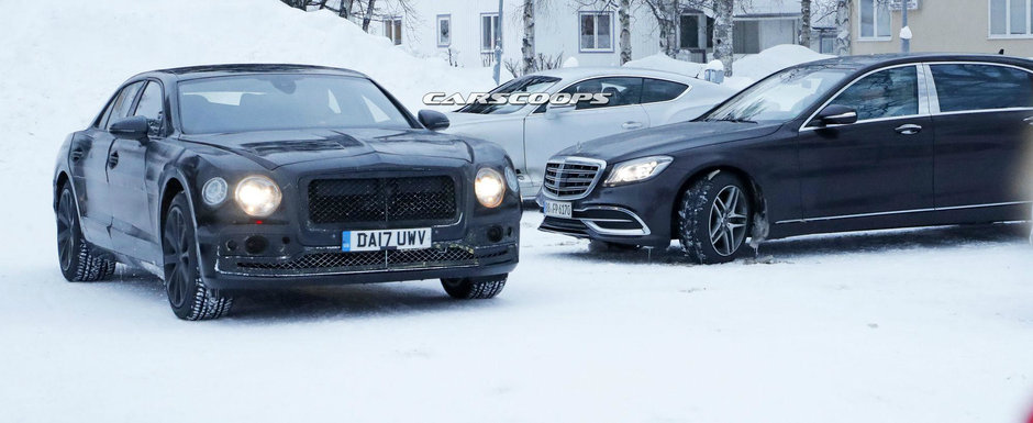 Au scos-o in teste alaturi de cel mai bun. Noua limuzina de la Bentley, surprinsa langa un Maybach S-Class