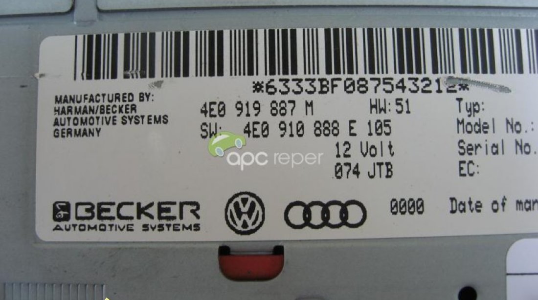 Audi A4 A5 A6 A8 Q7 MMI 2G Unit DVD Navigatie 4E0919887M - 4E0910888E