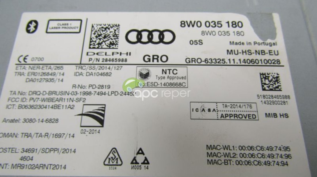 Audi Multimedia A4 8W B9 Original / Q5 FY / A5 F5 cod 8W0035180