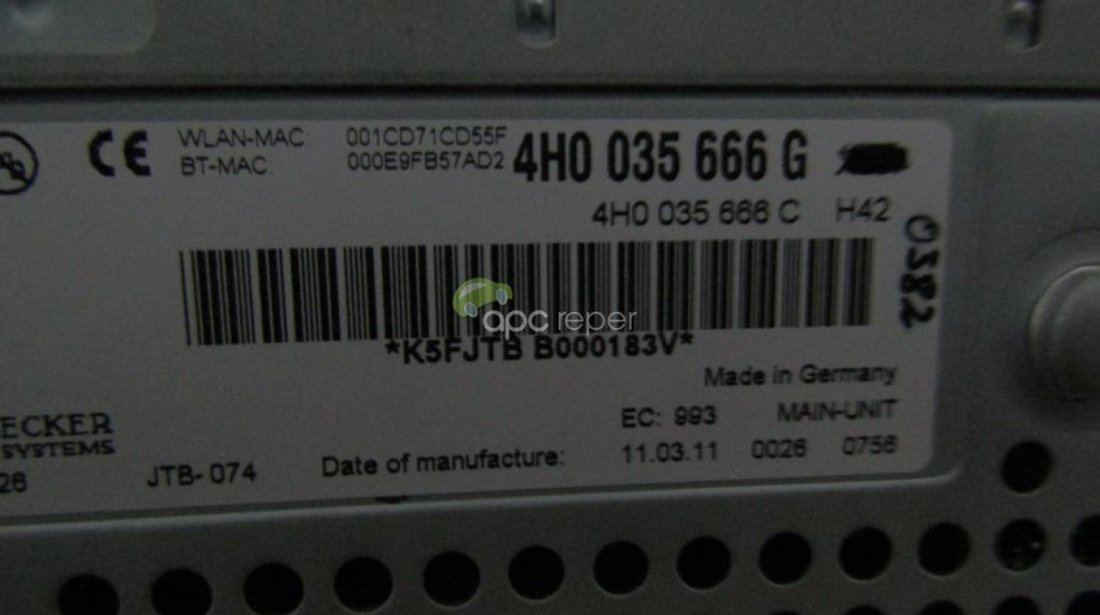 Audi Multimedia A8 4H ( 2010 - 2014) Orignala cod 4H0035666G - 4H0035666C - 4H0035666K