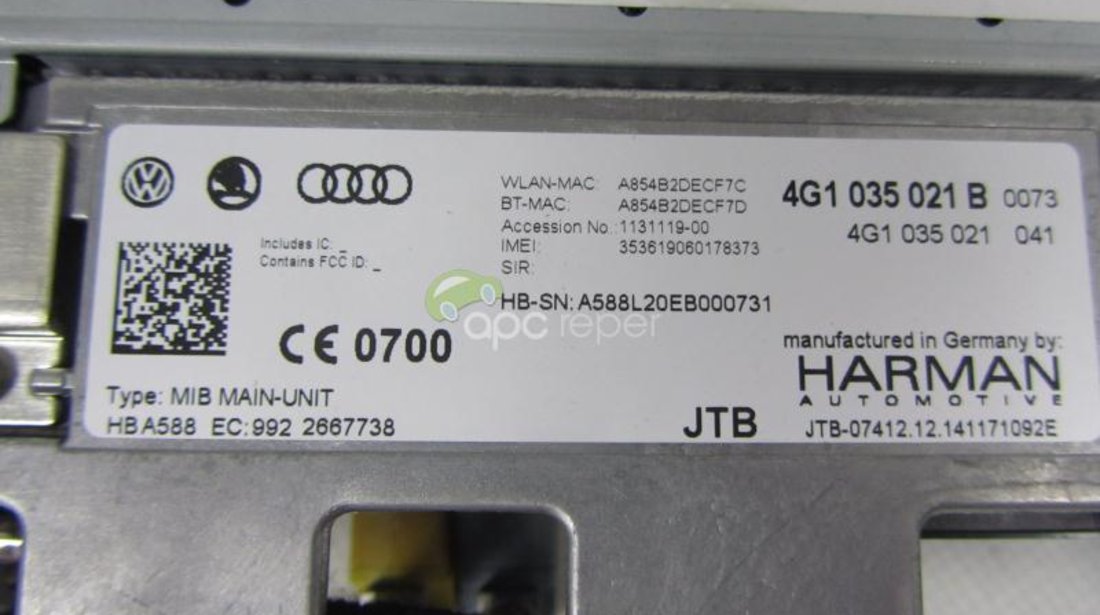 Audi multimedia Mib II DVD Mib 2  navigatie mare Audi A7,A6 4G Facelift 4G1035021B