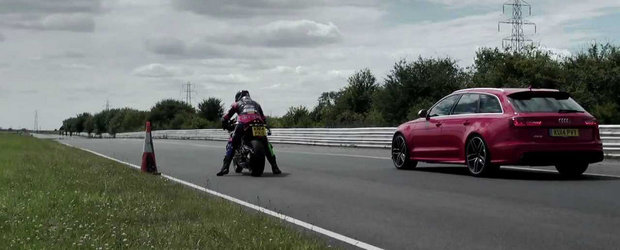 Audi RS6 si Ducati 1199 Panigale R se infrunta pe circuit si in linie dreapta