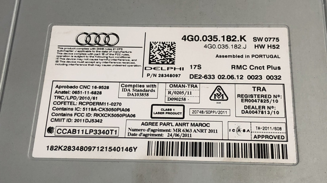 Audio multimedia Audi A6 C7 Avant 2.0 TDI Multitronic, 177cp sedan 2013 (4G0035182K)