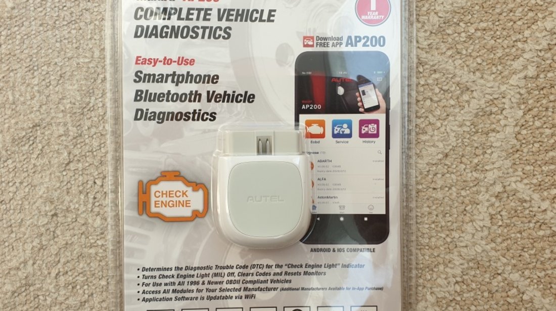 Autel MaxiAP AP200 Bluetooth OBD2 - diagnoza full + functii service