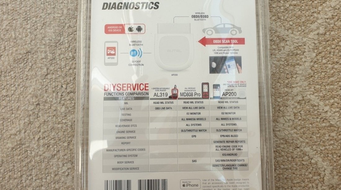 Autel MaxiAP AP200 Bluetooth OBD2 - diagnoza full + functii service