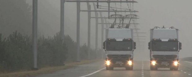 Autostrazile electrice pentru camioane, o realitate. Uite cum arata un camion-tramvai!