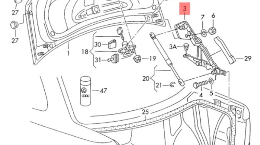 Balama capota portbagaj Volkswagen Passat B5 berlina 1998 gri LB7Z OEM 3B5827301A