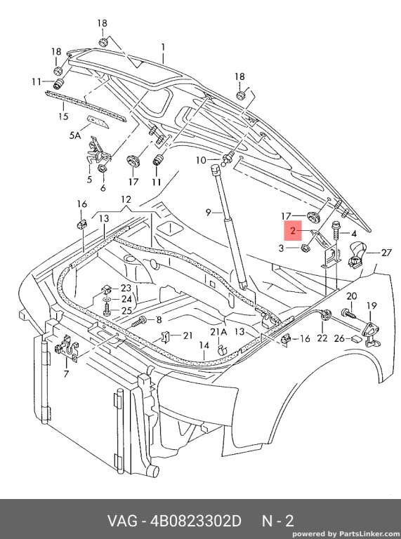 Balama dreapta capota motor Audi A6 4B (C5) Avant 2002 2.5 TDI OEM 4B0823302D
