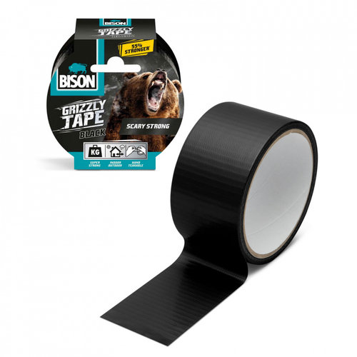 Bandă adezivă întărită cu material BISON Grizzly Super Strong - Neagră - 10 m B14096
