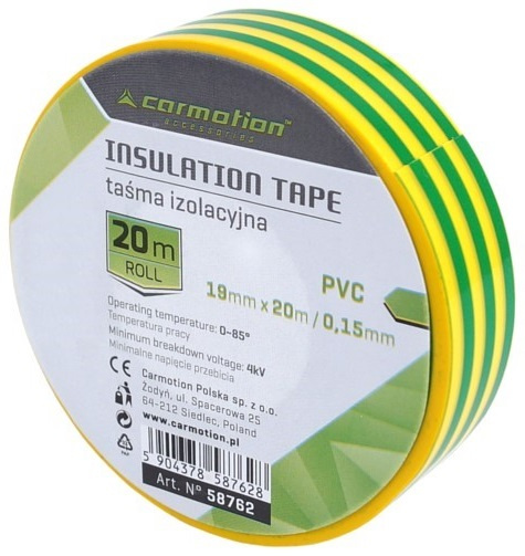 Bandă Izolatoare PVC 0,15 mm x 19 mm x 20 m Verde-Galben, 1 Buc Carmotion 58762