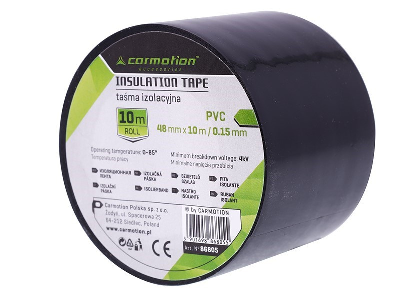 Bandă Izolatoare Pvc 0,15 Mm X 48 Mm X 10 M, Neagră, 1 Buc. Carmotion 86805