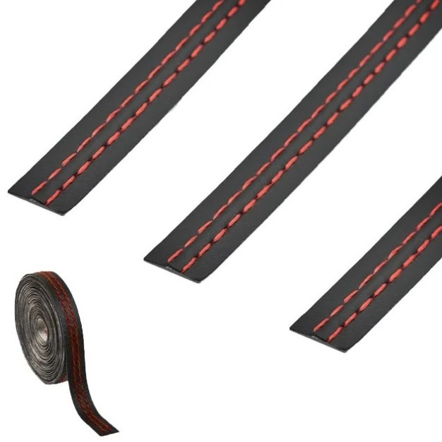 Banda Autoadeziva Imitatie Piele Neagra Cu Cusatura Rosie 2M BAC2 061024-12