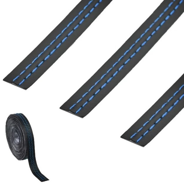 Banda Autoadeziva Imitatie Piele Neagra Cu Cusatura Albastra 2M BAC2 061024-12
