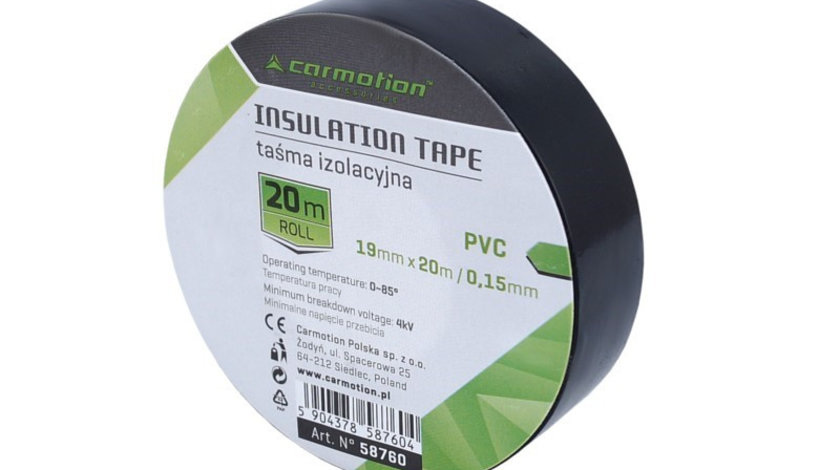 Banda Izolatoare Pvc 0,15mm X 19 Mm X 20m Neagra, 1 Buc Carmotion 58760