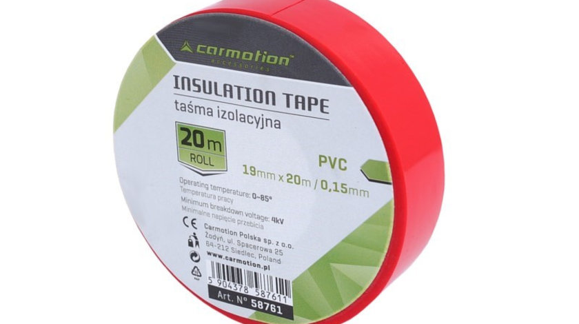 Banda Izolatoare Pvc 0,15mm X 19 Mm X 20m Rosie, 1 Buc Carmotion 58761