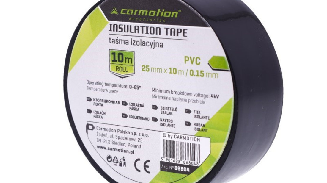 Banda Izolatoare Pvc 0,15mm X 25mm X 10m, Neagra, 1 Buc. Carmotion 86804