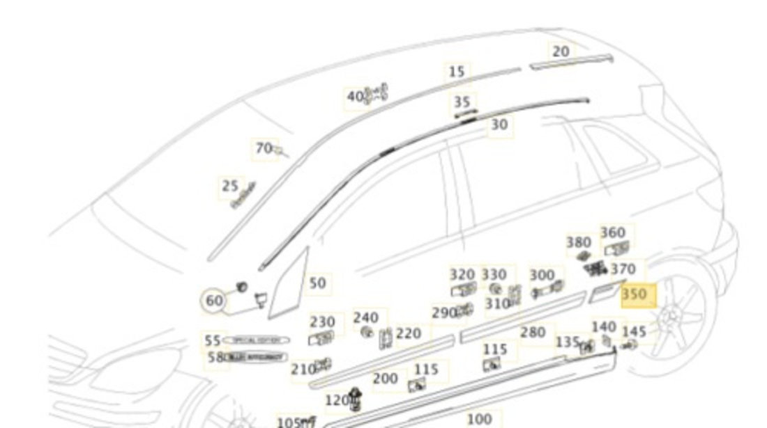 Bandou Aripa Spate Stanga + Ornament Crom Oe Mercedes-Benz B-Class W245 2005-2011 A16969041629999