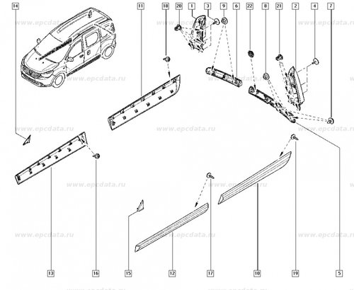 Bandou panou lateral stanga spate / usa culisanta Dacia Dokker 2012 - 2022 COD OE 828773692R NOU