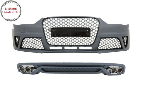 Bara Fata cu Difuzor Bara Spate si Ornamente Evacuare Audi A4 B8 Facelift (2012-20- livrare gratuita