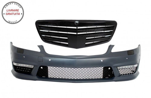 Bara Fata Mercedes S-Class W221 (2005-2012) S63 S65 Design cu Grila Centrala Negru- livrare gratuita