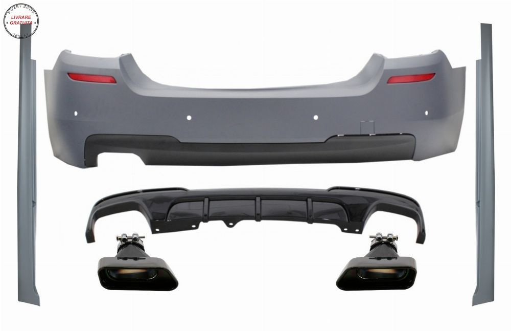 Bara Spate & Praguri Laterale cu Difuzor si Tobe Ornamente Negru BMW Seria 5 F10 (- livrare gratuita