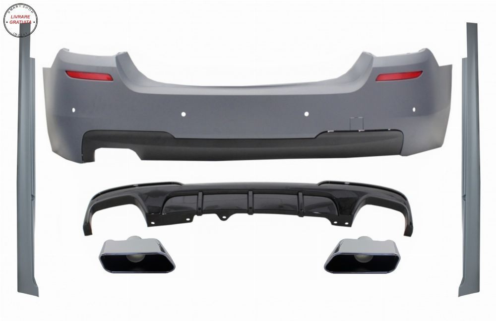 Bara Spate & Praguri Laterale cu Difuzor si Ornamente Tobe Crom BMW Seria 5 F10 (2- livrare gratuita