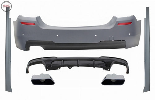 Bara Spate & Praguri Laterale cu Difuzor si Ornamente Tobe Crom BMW Seria 5 F10 (2- livrare gratuita